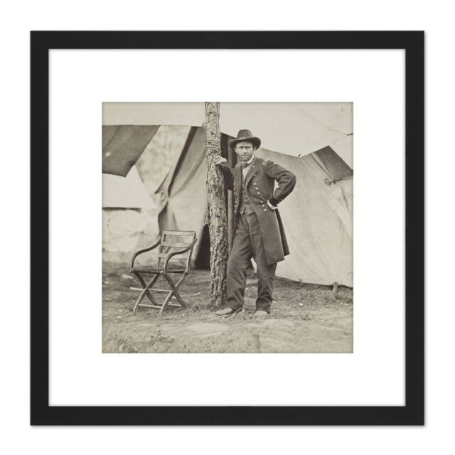Artery8 Mathew B Brady Ulysses S Grant 8X8 Inch Square Wooden Framed Wall Art Print Picture with Mount in Black - image 1