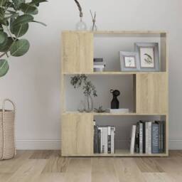 Berkfield Home Book Cabinet Room Divider Sonoma Oak 80x24x94 cm Engineered Wood in Light Tan - Size: 80 x 24 x 94 cm - thumbnail 3
