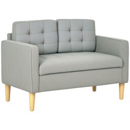 HOMCOM Compact Loveseat Sofa 2 Seater Sofa with Storage & Wood Legs in Light Grey - thumbnail 2