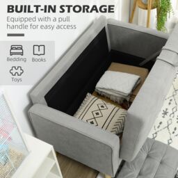 HOMCOM Compact Loveseat Sofa 2 Seater Sofa with Storage & Wood Legs in Light Grey - thumbnail 4