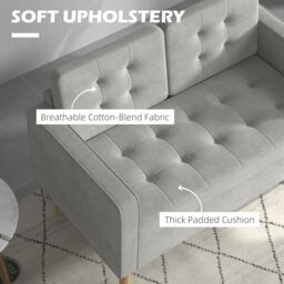 HOMCOM Compact Loveseat Sofa 2 Seater Sofa with Storage & Wood Legs in Light Grey - thumbnail 6