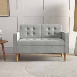 HOMCOM Compact Loveseat Sofa 2 Seater Sofa with Storage & Wood Legs in Light Grey - thumbnail 1