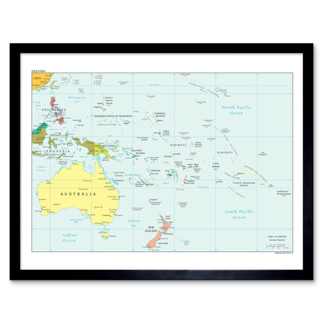 Artery8 Wall Art Print Oceania 2012 Map Australia New Zealand Indonesia Papua New Guinea Philippines North Pacific Islands Art Framed - image 1