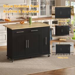Merax Rolling Kitchen Island Trolley with Drop Leaf & Pull Out Storage in Black - thumbnail 3