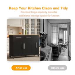 Merax Rolling Kitchen Island Trolley with Drop Leaf & Pull Out Storage in Black - thumbnail 7