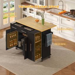 Merax Rolling Kitchen Island Trolley with Drop Leaf & Pull Out Storage in Black - thumbnail 4