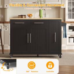 Merax Rolling Kitchen Island Trolley with Drop Leaf & Pull Out Storage in Black - thumbnail 5
