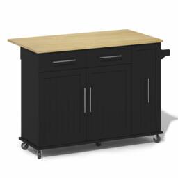 Merax Rolling Kitchen Island Trolley with Drop Leaf & Pull Out Storage in Black - thumbnail 9