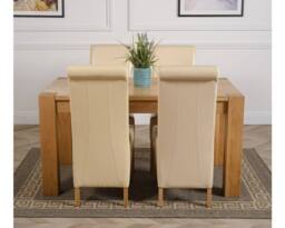 Thats Furniture Kuba 150 x 85cm Chunky Medium Oak Dining Table & 4 Montana Leather Chairs in Cream - Size: 150 x 85 cm - thumbnail 2