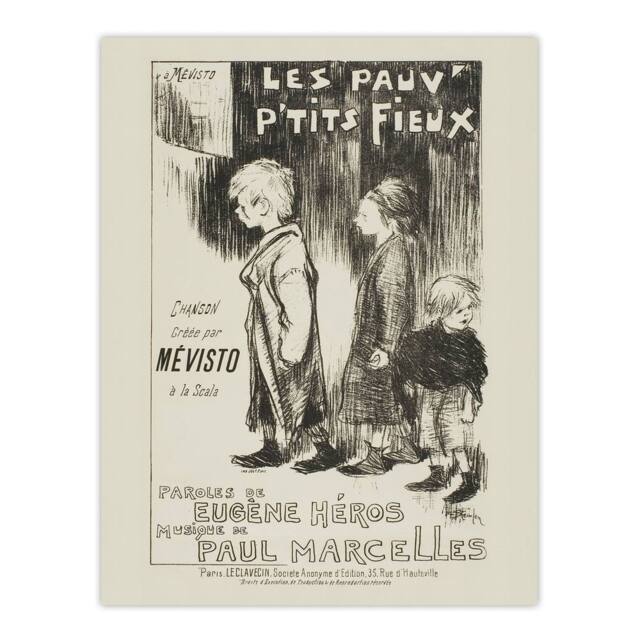 "Artery8 Poor Little Things Poster Sketch Steinlen Wall Art Poster Print in White - Size: W12"" x H16""" - image 1