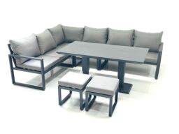 Fimous Aluminum Outdoor Garden Furniture Set Corner Sofa 2 Small Footstool Adjustable Rising Lifting Dining Table Sets Dark Grey - thumbnail 2