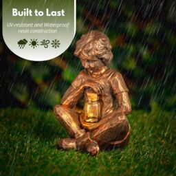 Marco Paul Solar Powered Bronze Boy with Firefly Jar Garden Ornament - thumbnail 5
