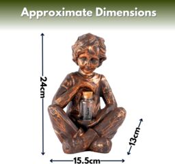 Marco Paul Solar Powered Bronze Boy with Firefly Jar Garden Ornament - thumbnail 2