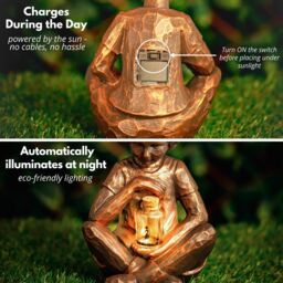 Marco Paul Solar Powered Bronze Boy with Firefly Jar Garden Ornament - thumbnail 4