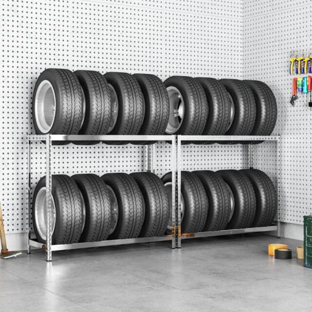 Berkfield Home 2-Layer Tire Racks 2 pcs Silver 110x40x110 cm Steel - Size: 110 x 40 x 110 cm - image 1