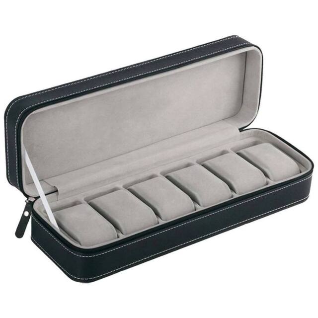 Hinsinc 6 Slots-Black PU Leather Watch Box Travel Case in Black - Size: 500mm - image 1