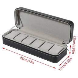 Hinsinc 6 Slots-Black PU Leather Watch Box Travel Case in Black - Size: 500mm - thumbnail 2