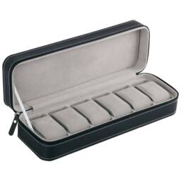 Hinsinc 6 Slots-Black PU Leather Watch Box Travel Case in Black - Size: 500mm