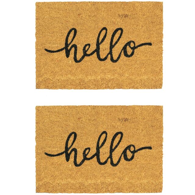 Nicola Spring Coir Door Mats - 90 x 60cm - Hello - Set of 2 - Size: 60 cm x 90 cm - image 1