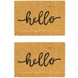 Nicola Spring Coir Door Mats - 90 x 60cm - Hello - Set of 2 - Size: 60 cm x 90 cm - thumbnail 1