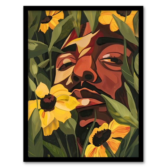 "Artery8 Rapper Yellow Flowers Music Portrait Painting Framed Art Print in Green - Size: W12"" x H16""" - image 1