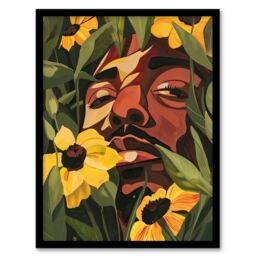 "Artery8 Rapper Yellow Flowers Music Portrait Painting Framed Art Print in Green - Size: W12"" x H16""" - thumbnail 1