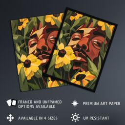 "Artery8 Rapper Yellow Flowers Music Portrait Painting Framed Art Print in Green - Size: W12"" x H16""" - thumbnail 2