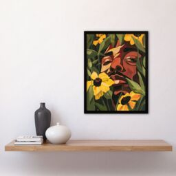 "Artery8 Rapper Yellow Flowers Music Portrait Painting Framed Art Print in Green - Size: W12"" x H16""" - thumbnail 4