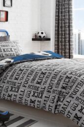 Bedlam 'Football' Theme Childrens Bedroom Duvet Cover Set in Blue - Size: Double - thumbnail 2