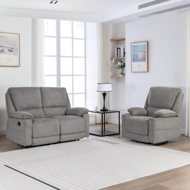 More4Homes Sydney 1+2 Seater Fabric Manual Recliner Sofa Set in Grey - image 1