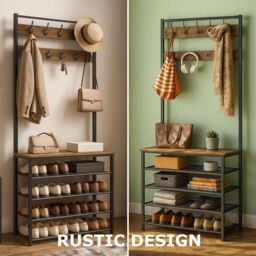 Storvo Coat Rack Stand With 5 Tier Shoe Bench in Brown - thumbnail 4