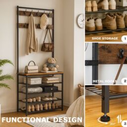 Storvo Coat Rack Stand With 5 Tier Shoe Bench in Brown - thumbnail 5