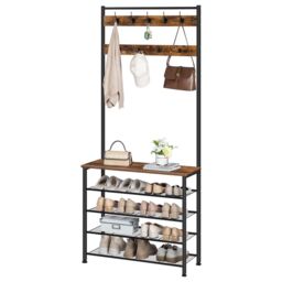 Storvo Coat Rack Stand With 5 Tier Shoe Bench in Brown - thumbnail 8