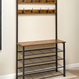 Storvo Coat Rack Stand With 5 Tier Shoe Bench in Brown - thumbnail 9