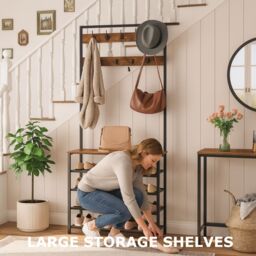 Storvo Coat Rack Stand With 5 Tier Shoe Bench in Brown - thumbnail 3