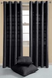 Homescapes Cotton Rajput Ribbed Curtain Pair in Black - Size: 167 cm width x 183 cm drop - thumbnail 2
