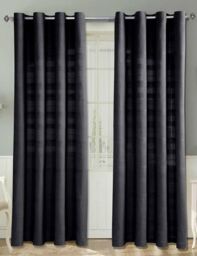 Homescapes Cotton Rajput Ribbed Curtain Pair in Black - Size: 167 cm width x 183 cm drop - thumbnail 1