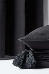 Homescapes Cotton Rajput Ribbed Curtain Pair in Black - Size: 167 cm width x 183 cm drop - thumbnail 4