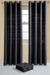Homescapes Cotton Rajput Ribbed Curtain Pair in Black - Size: 167 cm width x 183 cm drop - thumbnail 3