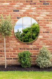 "MirrorOutlet Gold Metal Frame Round Window Garden Wall Mirror 31""x31"" 80x80CM - Size: 1 Pack" - thumbnail 1