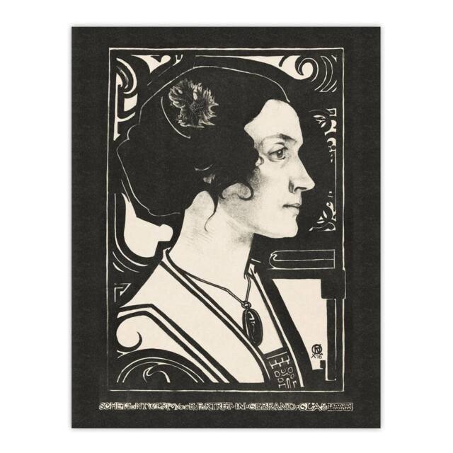 "Artery8 Woman Stained Glass Sketch Portrait Holst Wall Art Poster Print in Black - Size: W18"" x H24""" - image 1