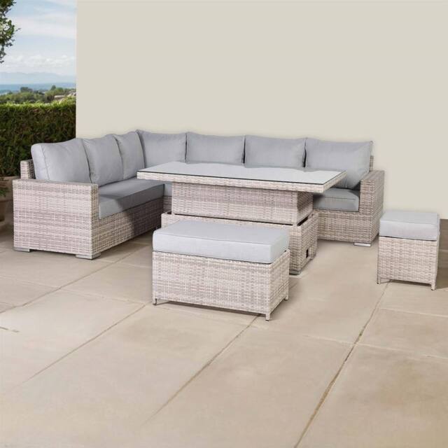 Furnishings For Less UK Rattan Corner Garden Sofa Set with Rising Table in Grey - image 1