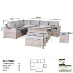 Furnishings For Less UK Rattan Corner Garden Sofa Set with Rising Table in Grey - thumbnail 6