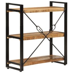 Berkfield Home 3-Tier Bookcase 77x30x80 cm Solid Wood Mango & Iron in Brown - Size: 77 x 30 x 80 cm - thumbnail 3
