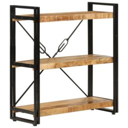 Berkfield Home 3-Tier Bookcase 77x30x80 cm Solid Wood Mango & Iron in Brown - Size: 77 x 30 x 80 cm - thumbnail 1
