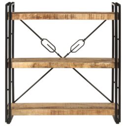 Berkfield Home 3-Tier Bookcase 77x30x80 cm Solid Wood Mango & Iron in Brown - Size: 77 x 30 x 80 cm - thumbnail 2