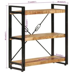 Berkfield Home 3-Tier Bookcase 77x30x80 cm Solid Wood Mango & Iron in Brown - Size: 77 x 30 x 80 cm - thumbnail 6