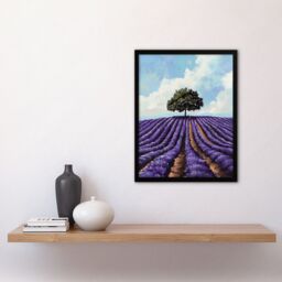 Artery8 Lone Tree Lavender Fields Painting Purple Nature Framed Art Print - Size: A4 - thumbnail 4