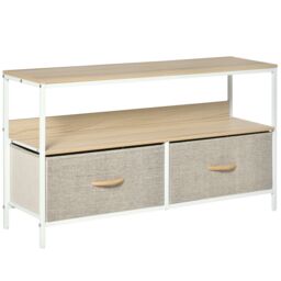 HOMCOM Cabinet, TV Console Unit W/ Foldable Linen Drawers, TV Stand for Living Room in Light Grey - thumbnail 2