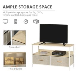 HOMCOM Cabinet, TV Console Unit W/ Foldable Linen Drawers, TV Stand for Living Room in Light Grey - thumbnail 5